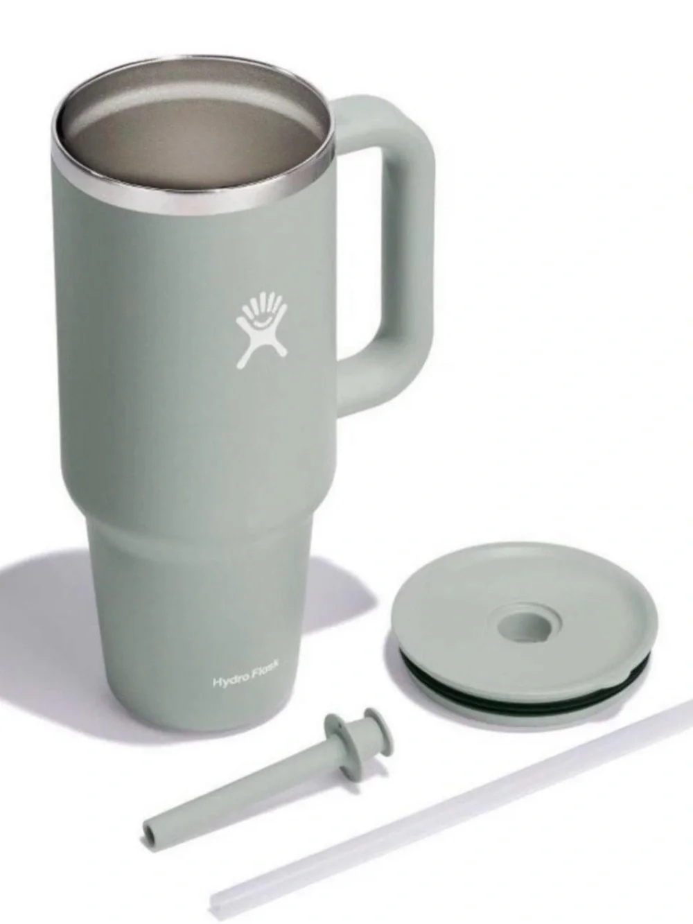 Hydro Flask Sage Green Insulated Tumbler with Handle and Straw